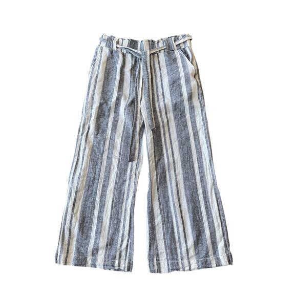 Kiss & Cry Linen Pants Womens L Elastic Waist, Tie, White Blue Wide Leg Beach - Picture 5 of 9